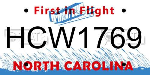HCW1769 North Carolina License Plate