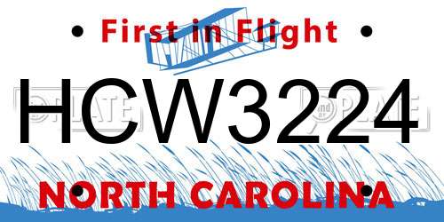 HCW3224 North Carolina License Plate