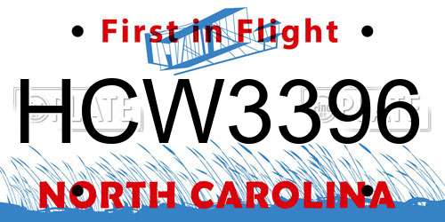 HCW3396 North Carolina License Plate