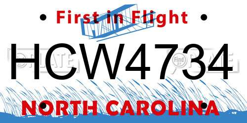 HCW4734 North Carolina License Plate