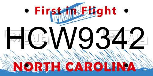 HCW9342 North Carolina License Plate