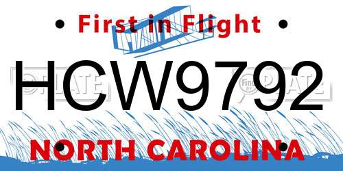 HCW9792 North Carolina License Plate