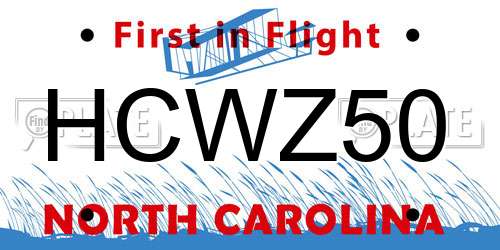 HCWZ50 North Carolina License Plate