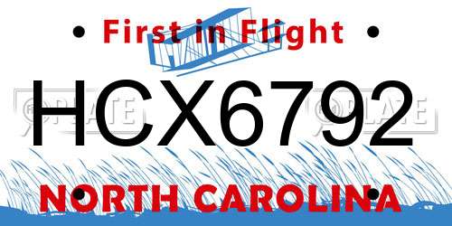 HCX6792 North Carolina License Plate