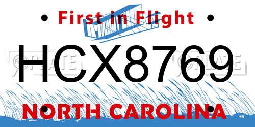 HCX8769 North Carolina License Plate
