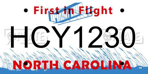 HCY1230 North Carolina License Plate
