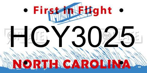 HCY3025 North Carolina License Plate