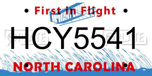 HCY5541 North Carolina License Plate