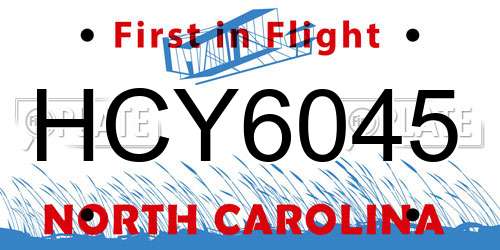 HCY6045 North Carolina License Plate