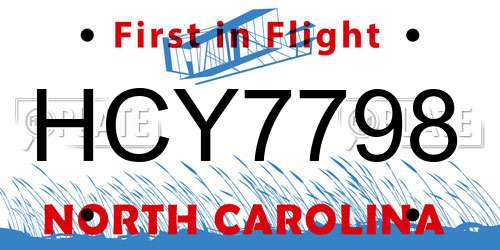 HCY7798 North Carolina License Plate