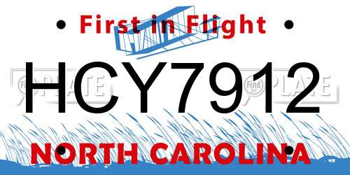 HCY7912 North Carolina License Plate