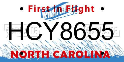 HCY8655 North Carolina License Plate
