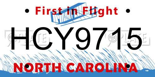 HCY9715 North Carolina License Plate