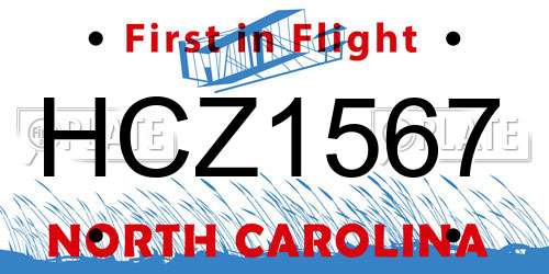HCZ1567 North Carolina License Plate