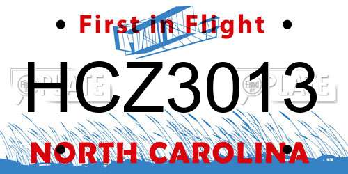 HCZ3013 North Carolina License Plate