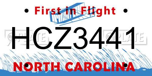 HCZ3441 North Carolina License Plate