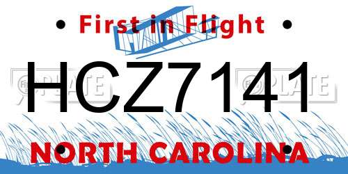 HCZ7141 North Carolina License Plate