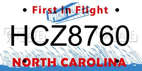 HCZ8760 North Carolina License Plate