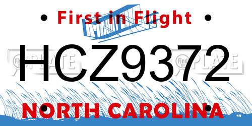 HCZ9372 North Carolina License Plate
