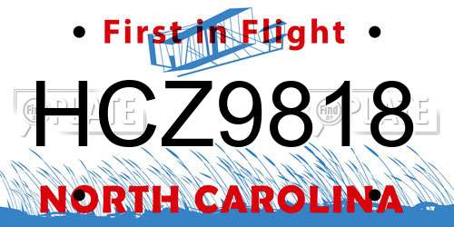 HCZ9818 North Carolina License Plate