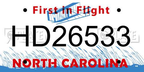 HD26533 North Carolina License Plate