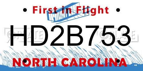 HD2B753 North Carolina License Plate