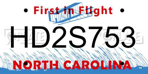 HD2S753 North Carolina License Plate