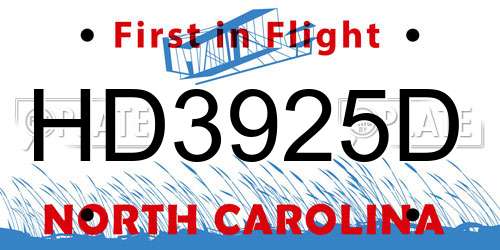 HD3925D North Carolina License Plate