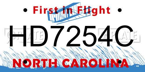 HD7254C North Carolina License Plate