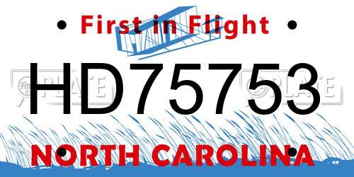HD75753 North Carolina License Plate