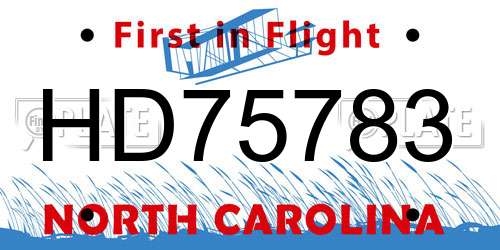 HD75783 North Carolina License Plate