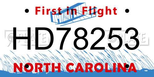 HD78253 North Carolina License Plate