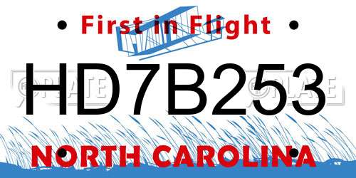 HD7B253 North Carolina License Plate