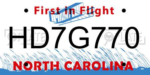 HD7G770 North Carolina License Plate