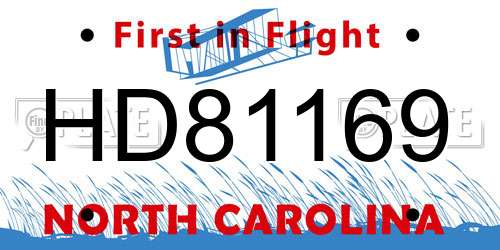 HD81169 North Carolina License Plate