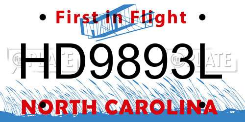 HD9893L North Carolina License Plate
