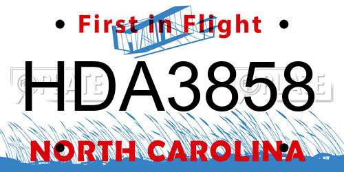 HDA3858 North Carolina License Plate