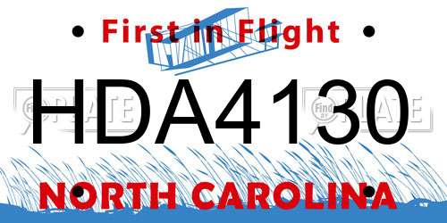 HDA4130 North Carolina License Plate