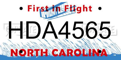 HDA4565 North Carolina License Plate