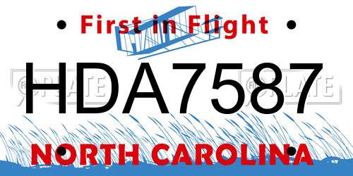 HDA7587 North Carolina License Plate