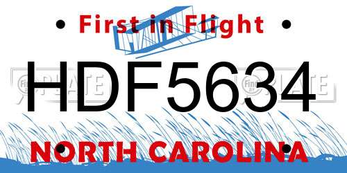HDF5634 North Carolina License Plate