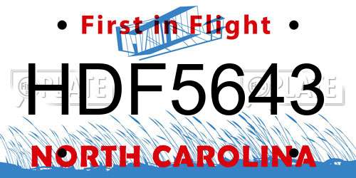 HDF5643 North Carolina License Plate