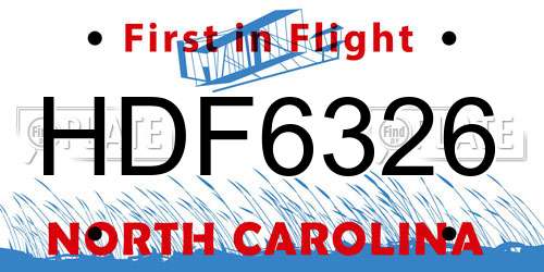 HDF6326 North Carolina License Plate
