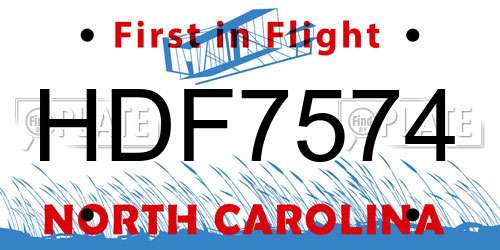 HDF7574 North Carolina License Plate