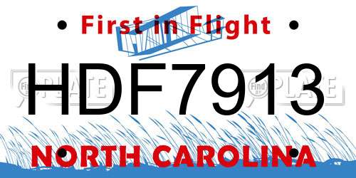 HDF7913 North Carolina License Plate