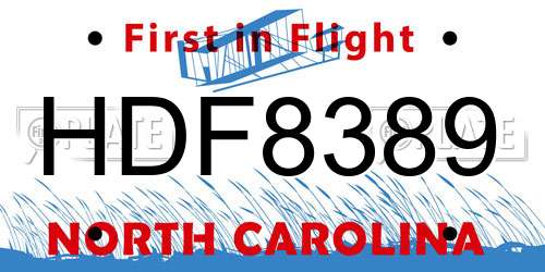HDF8389 North Carolina License Plate
