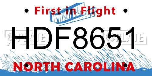 HDF8651 North Carolina License Plate