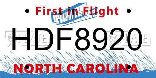 HDF8920 North Carolina License Plate