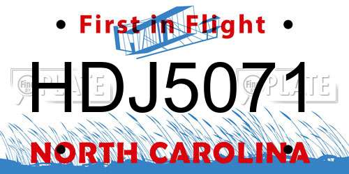 HDJ5071 North Carolina License Plate