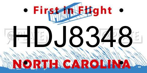 HDJ8348 North Carolina License Plate